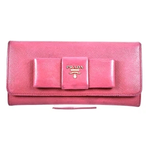 PRADA Long Wallet Milano Fiocco Ribbon Saffiano Leather Deep Pink #A342 - Picture 1 of 24