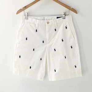 Polo Ralph Lauren Men Shorts Chino White Blue All Over Pony Print Sz 29 - Picture 1 of 12