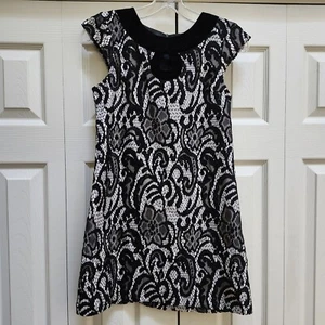KC PARKER girls Fancy Type Black Lace Overlay Keyhole DRESS 14 Homecoming Party  - Picture 1 of 12