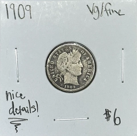1909 P Barber Dime Vg/Fine Cover