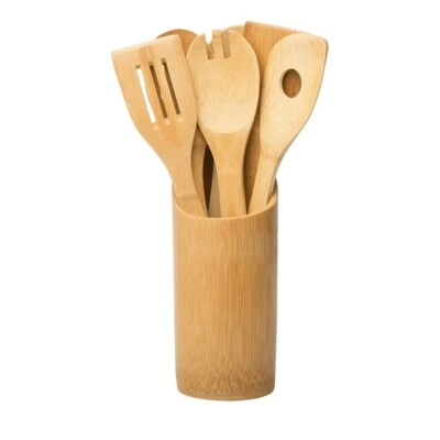 Küchenhelfer Set 7-teilig Bambus Holz | Kochutensilien Kochgeschirr mit Halter  - Bild 1 von 4