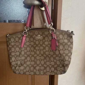 COACH Handbag Tote Logo Canvas Leather Brown women's USED FROM JAPAN - Picture 1 of 6