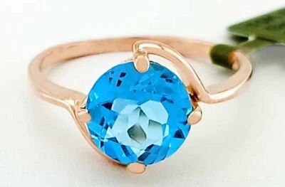 GENUINE 3.05 Cts BLUE TOPAZ RING 10K ROSE GOLD - Free Certificate Appraisal - Image 1 of 4