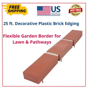 25 ft. Decorative Plastic Brick Edging – Flexible Border for Garden & Lawn - Picture 1 of 9