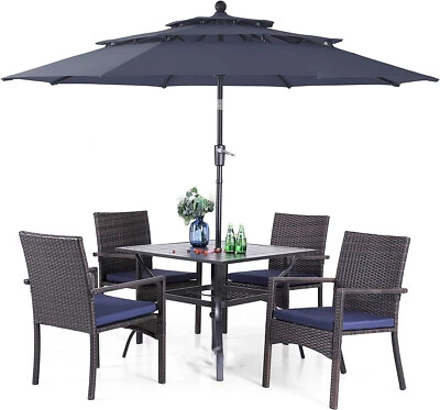 Набор мебели для патио из 6 предметов с зонтиком обеденный стол стулья для улицы - Изображение 1 из 4