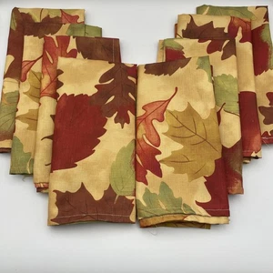 Set of 8 Cloth Napkins 19 x 19 Brown Red Yellow Fall Leaves Croft & Barrow EUC - Picture 1 of 11