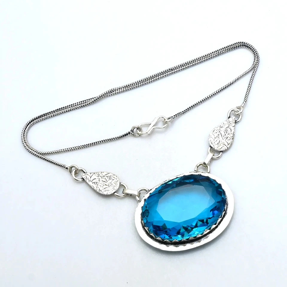 Collar étnico hecho a mano de piedras preciosas de topacio azul joyería para mujer 28 Gms AN 11817 Foto 1 de 1