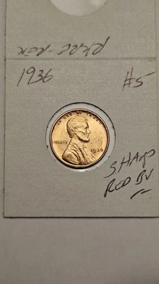 wheat penny 1936 GREAT RED BU 1936-P LOT #5 LINCOLN CENT UNC RED LUSTER - Image 1 of 3