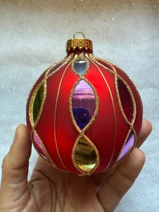 Unique Treasures Ornament Glass Ball Gold Limited Red Glitter Multicolor Large - Picture 1 of 6