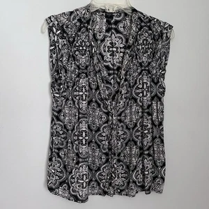 Volcom Sleeveless Button Up Top With Front Tie Size Small Blk&Wht Graphic EUC - Picture 1 of 5