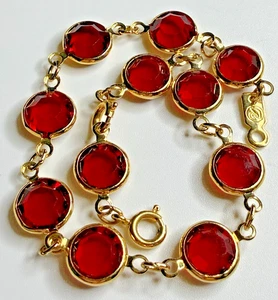 Swarovski Bracelet Red Bezel Set Crystals Vintage Signed Gold Tone 8" - Picture 1 of 7