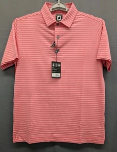 Footjoy Athletic Fit Polo Shirt Mens Medium Pink White Striped Performance Golf - Picture 1 of 7