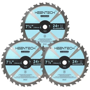 7-1/4 Inch Circular Saw Blade 24T, 3Pcs, 5/8" Arbor, ATB Carbide Teeth, Gener... - Picture 1 of 7