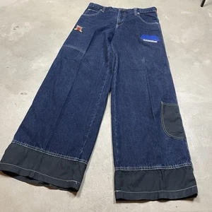 LEI Vintage Y2K Wide Leg Jeans Size 7 Skater Raver Flare Bottom 32x32 Mall Goth - Picture 1 of 15