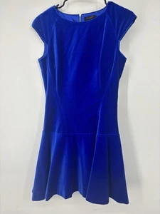 Ted Baker Blue Velvet Cap Sleeve Ruffle Mini Dress 2 - Picture 1 of 3