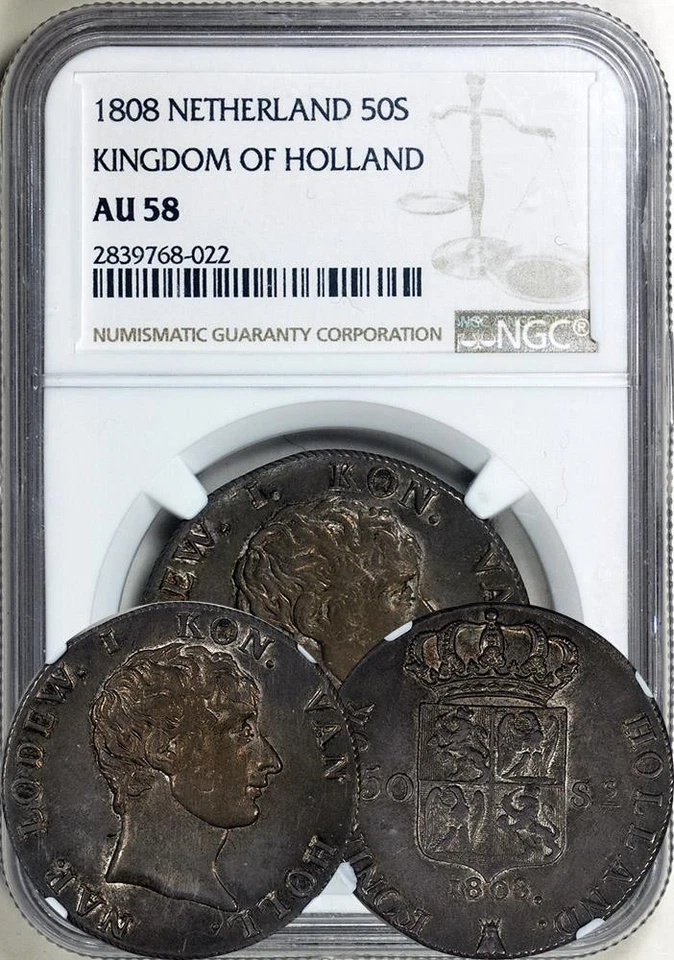 Kingdom of Holland. Louis Napoleon 1808(Bee) 50 Stuivers PCGS AU-58. Proof-like! - Image 1 of 1