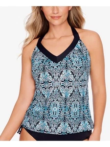 SWIM SOLUTIONS Women's Multi Color Full Ring-Back V-Neck Strappy Tankini Top 8 - Picture 1 of 6