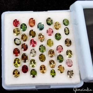 39 Pcs Natural Tourmaline Multi Color 4-6mm Loose Oval Cut Mozambique Gemstones - Picture 1 of 8