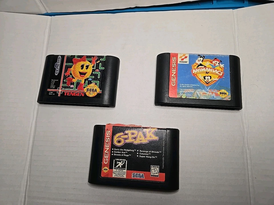 Sega Genesis Game Lot; 6-Pak, Ms. Pac-man, & Animaniacs - Image 1 of 1