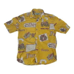Vintage 90s Abstract Shirt yellow cotton funky colourful print Mens Medium - Picture 1 of 5