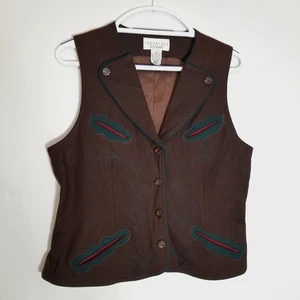 Chaleco Cambridge Dry Goods para mujer mediano bordado mezcla de lana marrón verde - Imagen 1 de 9