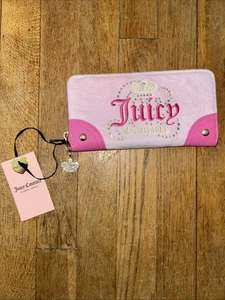 Juicy Couture Geldbörse Dream Juicy Pink Velour Kristall Krone Anhänger Neu Etikett - Bild 1 von 10