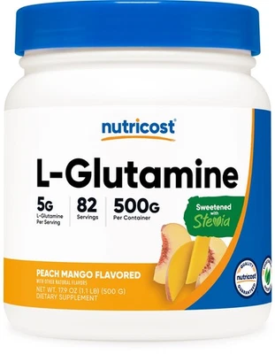 Nutricost Melocotón Mango L-Glutamina en Polvo Endulzado con Stevia (500 Gramos) Foto 1 de 4