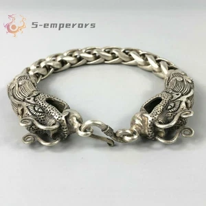 Chinese Rare Collectible Tibet Silver Handwork Dragon Amulet Bracelet Exquisite - Picture 1 of 6