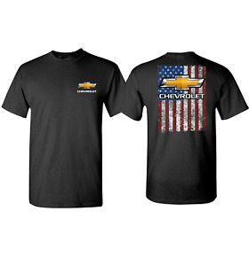 Chevrolet T-Shirt - Black w/ Distressed American Flag Bowtie Emblem / Logo