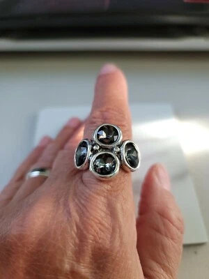 4 stone circle round dot  ring crystal grey pewter silver Uno de 50 STYLE - Image 1 of 4