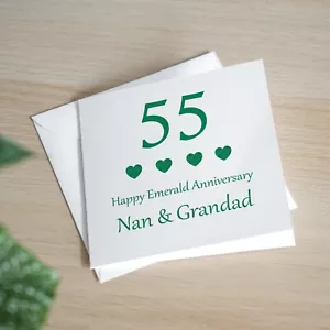 Tarjeta de aniversario de boda personalizada 55 hecha a mano tarjeta de aniversario de esmeralda - Imagen 1 de 3