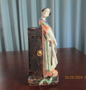 Chinese Mud Figure Porcelain Shiwan Waiting By Door "Lady in Waiting" 12 3/4” T - Picture 1 of 10