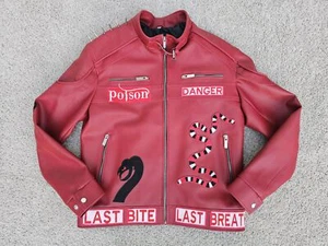 Motorcycle Jacket Adult Small Red I Am Venomous Last Bite Snake Danger Studded - Picture 1 of 17