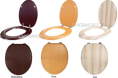 ANIKA BATHROOM NEW 18" MDF WOODEN TOILET SEAT UNIVERSAL BATHROOM WC EASY FIT + FITTINGS W/C UK