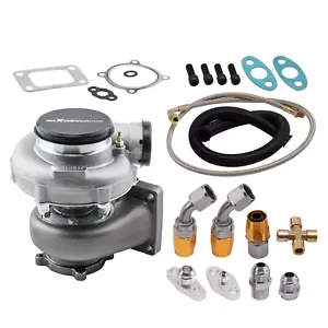 GT35 GT3582 T3 Turbo + Oil Line Kit External Wastegate Turbocharger A/R .63 - Picture 1 of 12