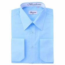 BERLIONI ITALY MEN'S DRESS SHIRT FRENCH CONVERTIBLE CUFF DRESS SHIRT ALL COLORS Light Blue 5XL (21-21 1/2) sleeve 38/39