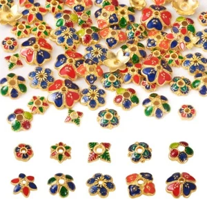 60Pcs Golden Flower Alloy Enamel Bead Caps Crafts For Jewelry Findings 6~10.5mm - Picture 1 of 8