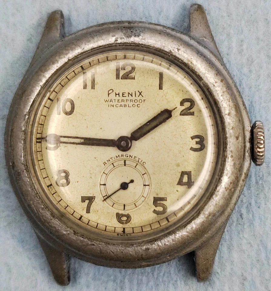 C1145 mens Vintage Phenix Military Field Sub Dial Manual Wind Watch Runs Parts - Image 1 of 3