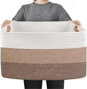Extra Large Blanket Storage Basket, 23.6" X 15.7" X 14.1" Rectangle Woven Cotton - Picture 1 of 12