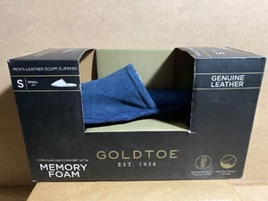 Men’s GOLDTOE Leather Scuff Slippers Genuine Memory Foam Small (7) Size Blue B51 - Picture 1 of 9