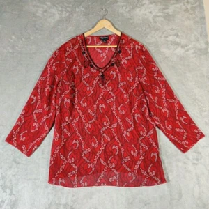 Camicia Maggie Barnes donna 0X 14/16W rossa trasparente bottoni davanti blusa leggera - Foto 1 di 7