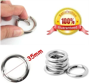 Silver ROUND CARABINER CLIPS 35mm diameter, SNAP HOOK buckles keyrings key chain - Picture 1 of 10