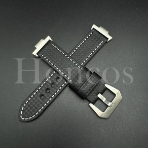 Correa de reloj de cuero de fibra de carbono compatible con Tissot PRX + adaptador negro/blanco - Imagen 1 de 4