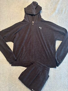 Puma Tracksuit Women’s Medium Black Fleece Hooded Full Zip 2 Piece Sweatsuit - Picture 1 of 17