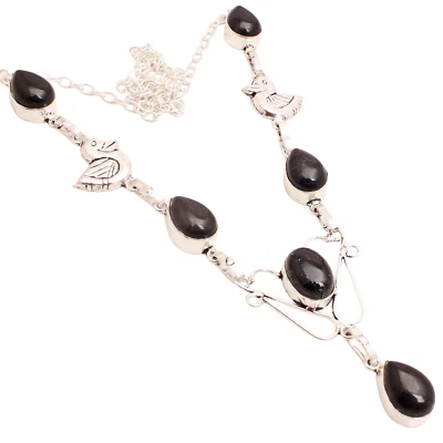 Onice Nera Gemma Placcato Argento Handmade Gioielli Collana Regalo 20 G N-937 - Immagine 1 di 3