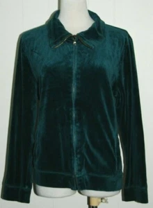 Talbots Cotton Blend Green Teal Full Zip High Collar Velour Sweatshirt LP Petite - Picture 1 of 5