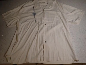 XXL Tommy Bahama 100% Silk button down shirt Beige Embroider Carved buttons NICE - Picture 1 of 7