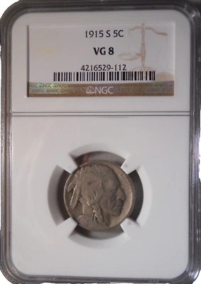 1915-S VG8 NGC Certified Very Good Buffalo Nickel Indian Head Type Coin v g - Image 1 of 4