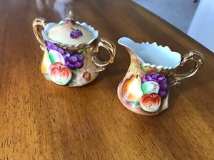 Crema y azucarero de frutas marrones Lefton China Heritage de colección con tapa NE20592 Japón - Imagen 1 de 3