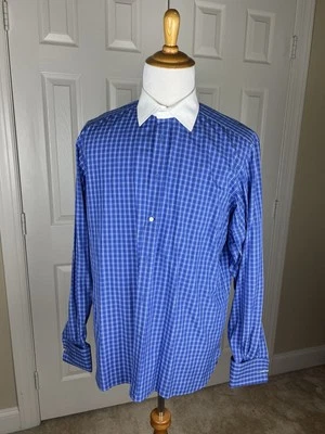 Ralph Lauren Purple Label Blue Check French Cuff Dress Shirt Size 17 - Image 1 of 4